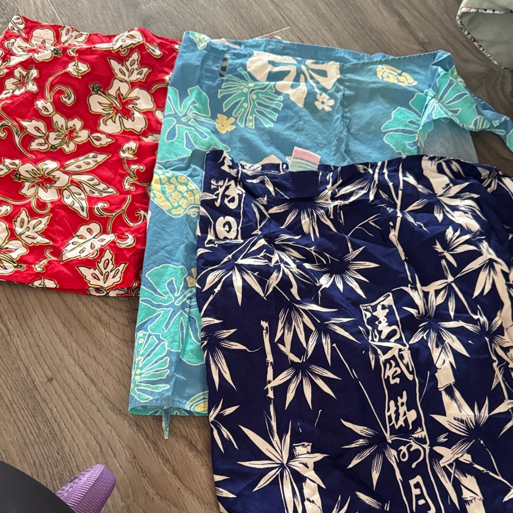 Assorted Tropical Print Skirts - Red, Light Blue, Navy